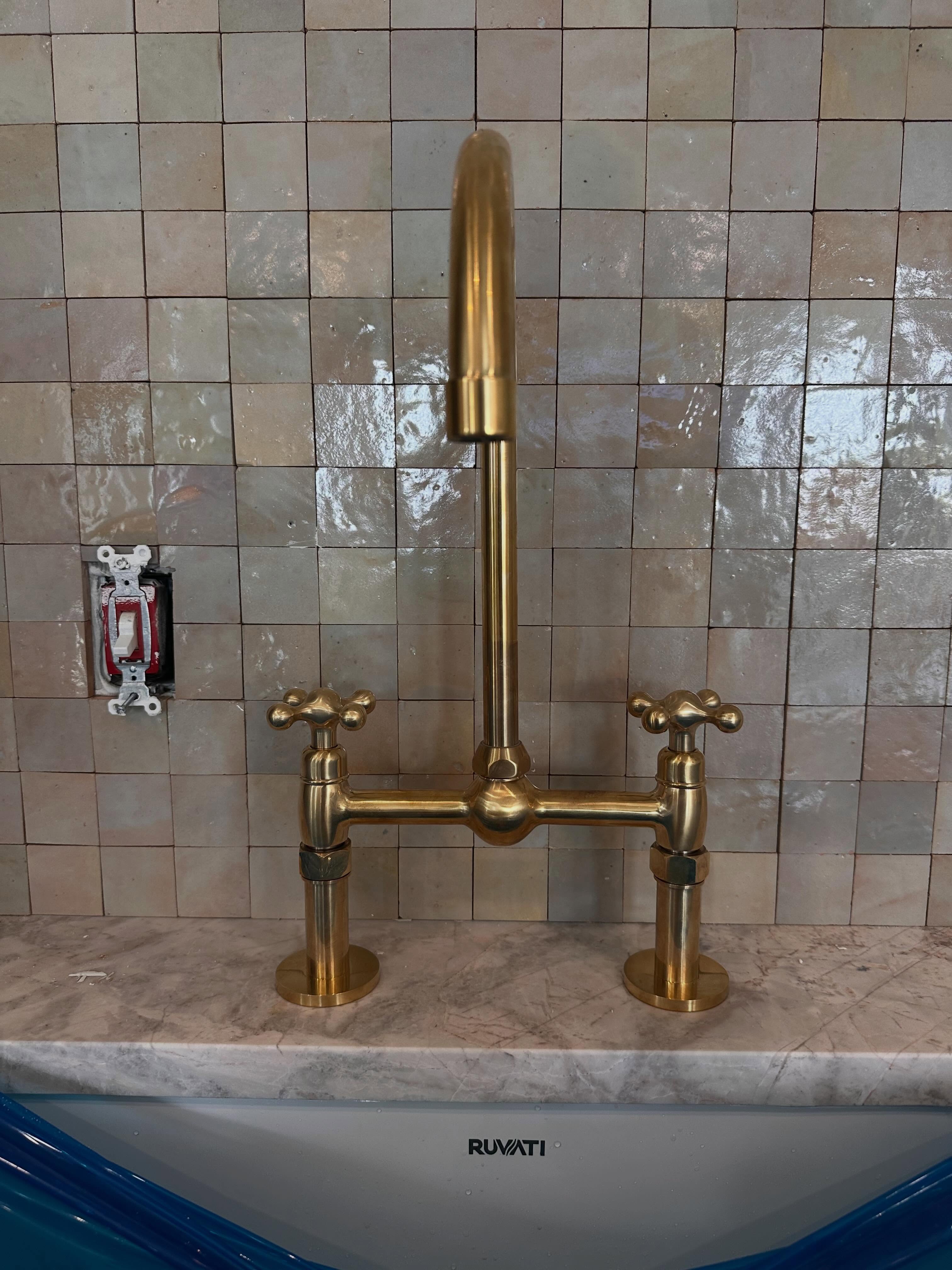 Brass kitchen faucet and sink installation